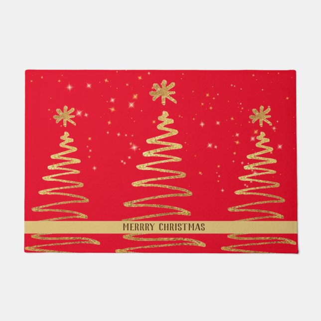 Sparkle gold trees elegant luxury Xmas glitter red Doormat (Front)