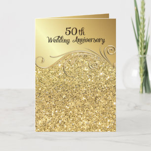Sparkle Golden 50th Wedding Anniversary Folded Invitation