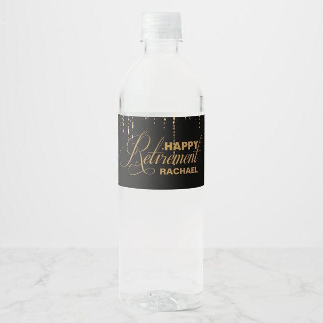 Sparkle, Golden Retirement Party Water Bottle Label (Front)