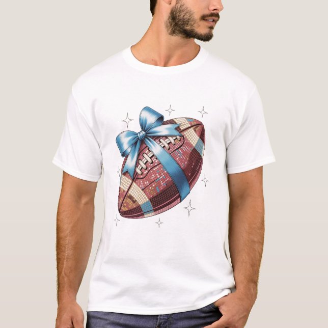 Sparkle Gridiron Football Gift with Blue Bow Graph T-Shirt (Front)