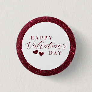 Sparkle Happy Valentine's Day Hearts 1 Inch Round Button