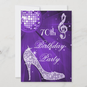 Sparkle Heels Purple Disco Ball 70th Birthday Invitation