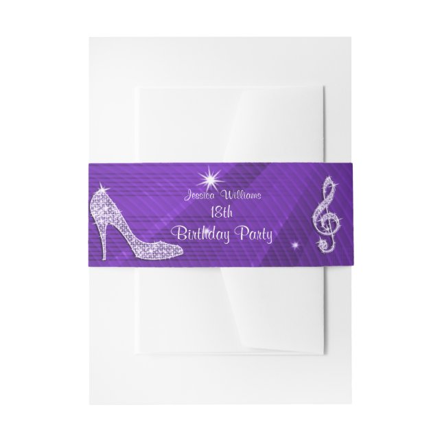 Sparkle Heels Purple Disco Ball Birthday Invitation Belly Band (Front Example)
