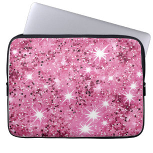 Sparkle Hot Pink Stars Glitter  Laptop Sleeve
