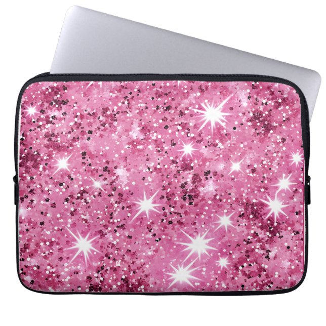 Sparkle Hot Pink Stars Glitter  Laptop Sleeve (Front)