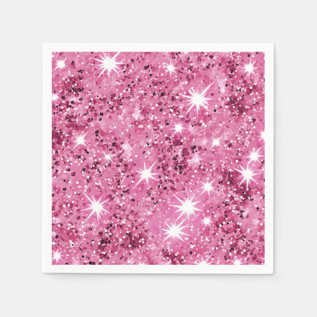 Sparkle Hot Pink Stars Glitter Napkin (Front)