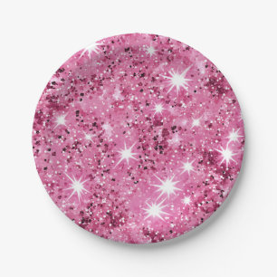 Sparkle Hot Pink Stars Glitter Paper Plate