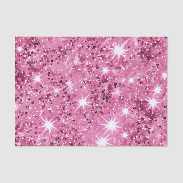 Sparkle Hot Pink Stars Glitter  Tissue Paper (Front)