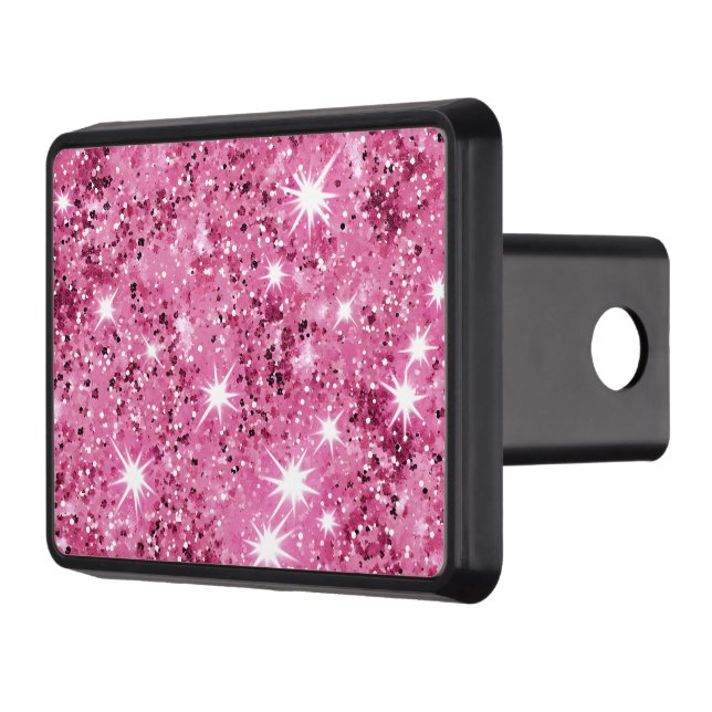 Sparkle Hot Pink Stars Glitter  Trailer Hitch Cover (Left)