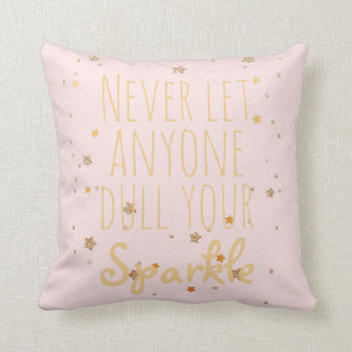 Sparkle Inspirational Quote Girly Blush Pink Gold Throw Pillow