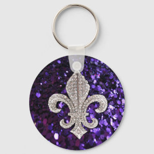 Sparkle jewel Fleur De Lis Sequins Purple Keychain