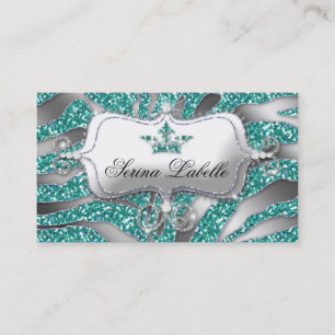 Sparkle Jewellery Business Card Zebra Crown Teal