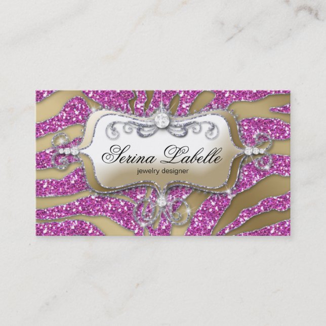 Sparkle Jewellery Business Card Zebra Gold Pink 2 (Front)
