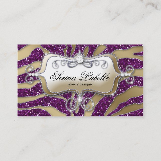 Sparkle Jewellery Business Card Zebra Gold Purple (Front)