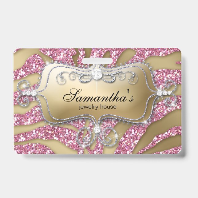 Sparkle Jewellery Zebra Gold Pink Badge (Front)