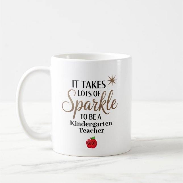 Sparkle Kindergarten Teacher Personalized Coffee Mug (Left)