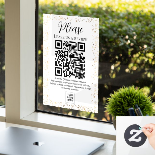 Sparkle Leave us a review QR code Window Cling (Office)