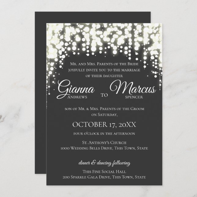 Sparkle Lights Gala Wedding Invitation (Front/Back)
