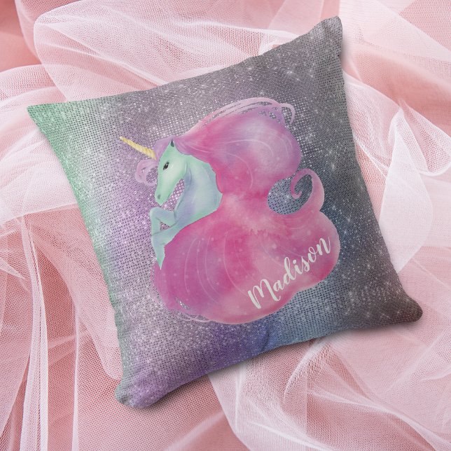 Sparkle Lights Pink Unicorn Throw Pillow (Creator Uploaded)