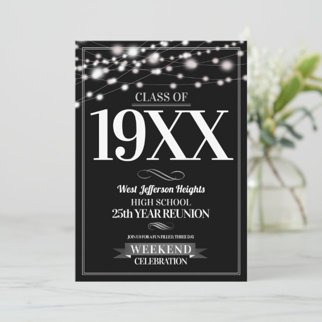 Sparkle Lights School Colours Class Reunion Invitation (Standing Front)