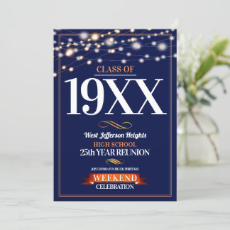 Sparkle Lights School Colours Class Reunion Invitation