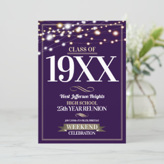 Sparkle Lights School Colours Class Reunion Invitation