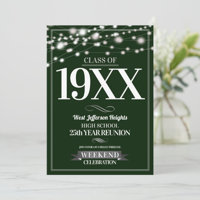 Sparkle Lights School Colours Class Reunion Invitation (Standing Front)