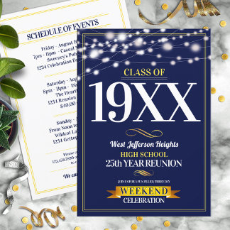 Sparkle Lights School Colours Class Reunion Invitation