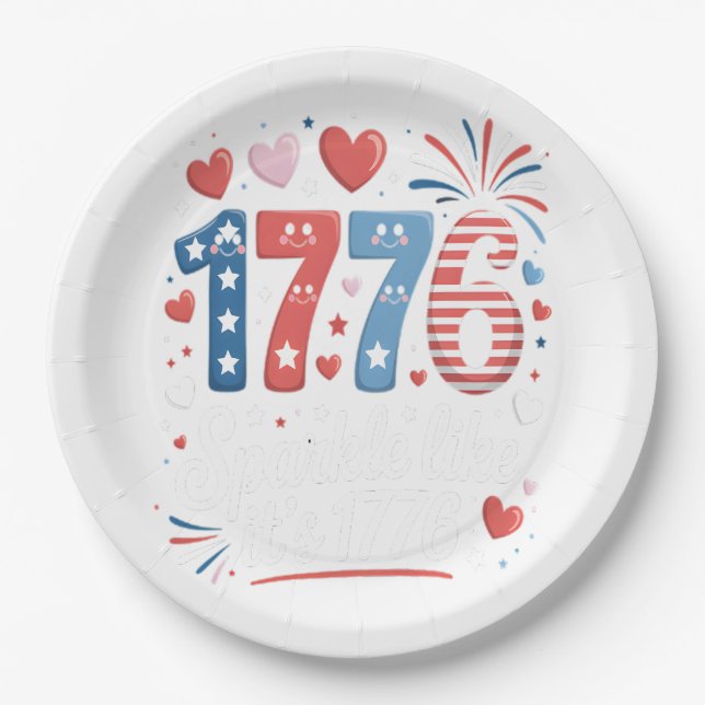 Sparkle Like It’s 1776 4th of July Fireworks Paper Plate (Front)