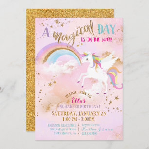 Sparkle Magical Unicorn Pegasus Birthday Invitation