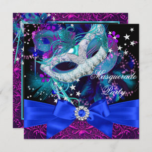 Sparkle Mask & Bow Masquerade Party Invitation