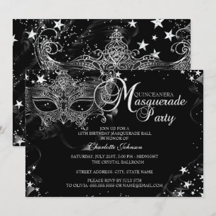 Sparkle Mask Star Night Masquerade Quinceañera Invitation
