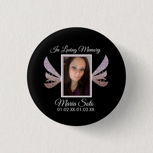 Sparkle Memorial Funeral Burial Wing  1 Inch Round Button (Front)