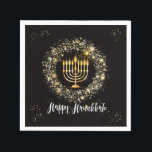 Sparkle Menorah Hanukkah Napkin<br><div class="desc">Hanukkah party design with a gold menorah and silver and gold sparkles on a black background.</div>