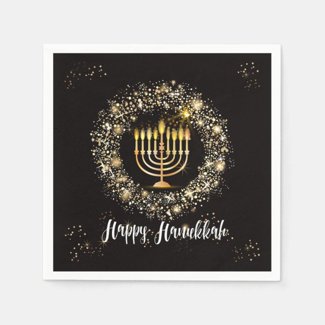 Sparkle Menorah Hanukkah Napkin (Front)