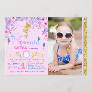 Sparkle Mermaid Under the Sea Birthday Invitation