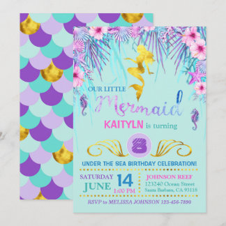 Sparkle Mermaid Under the Sea Birthday Invitation