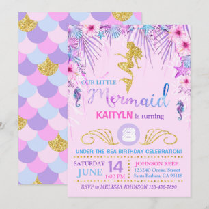 Sparkle Mermaid Under the Sea Birthday Invitation