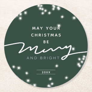 Sparkle Merry and Bright Christmas Round Paper Coaster