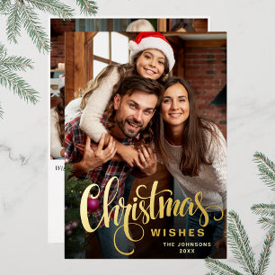 Sparkle Merry Christmas 2 PHOTO Greeting Gold Foil Holiday Card