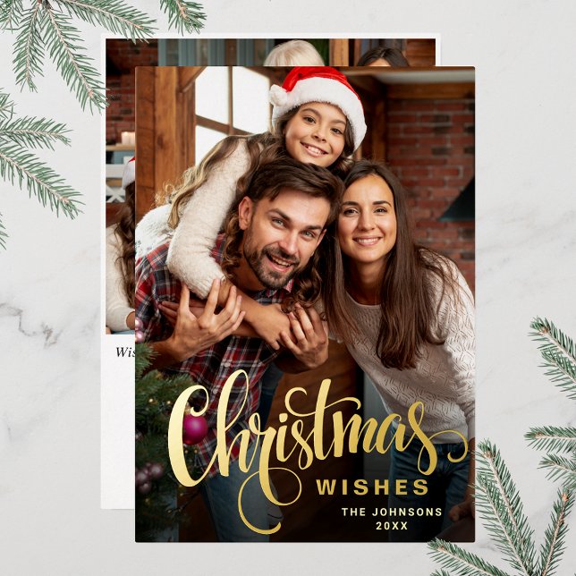 Sparkle Merry Christmas 2 PHOTO Greeting Gold Foil Holiday Card (Customizable Christmas holiday greeting photo card with real foil print.)