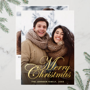 Sparkle Merry Christmas 2 PHOTO Greeting Gold Foil Holiday Card