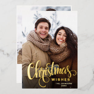 Sparkle Merry Christmas 4 PHOTO Greeting Gold Foil Holiday Card