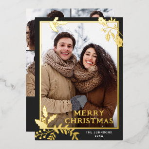 Sparkle Merry Christmas 5 PHOTO Greeting Gold Foil Holiday Card