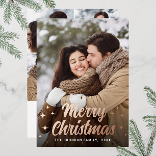 Sparkle Merry Christmas 5 PHOTO Greeting Rose Gold Foil Holiday Card