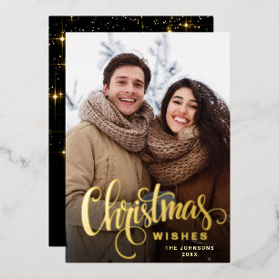 Sparkle Merry Christmas PHOTO Greeting Gold Foil Holiday Card