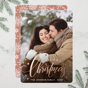 Sparkle Merry Christmas PHOTO Greeting Rose Gold Foil Holiday Card
