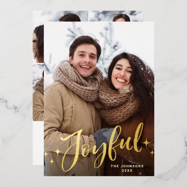 Sparkle Modern Christmas 5 PHOTO Greeting Gold Foil Holiday Card (Front/Back)