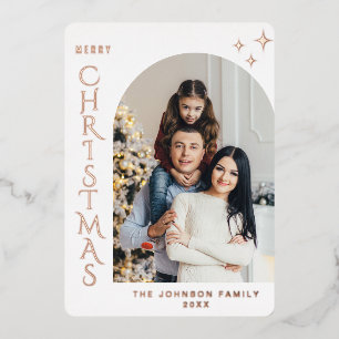 Sparkle Modern Christmas PHOTO Greeting Rose Gold Foil Holiday Card
