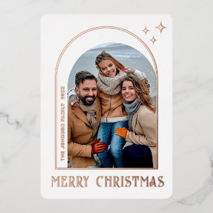 Sparkle Modern Christmas PHOTO Greeting Rose Gold Foil Holiday Card
